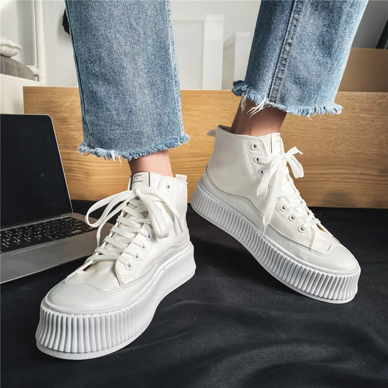 

CYYTL High Top Thick Soled Men's Canvas Sneakers Platform Classic Students Ankle Shoes Fashion Skateboard Walking Footwear
