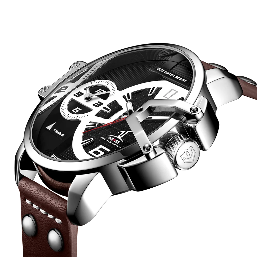 WEIDE мужские часы с кожаным ремешком спортивные военные водонепроницаемые
