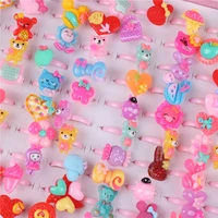 10 pcs cute childrens day jewelry plastic kids rings for girls with mixed style resin cabochons mixed color