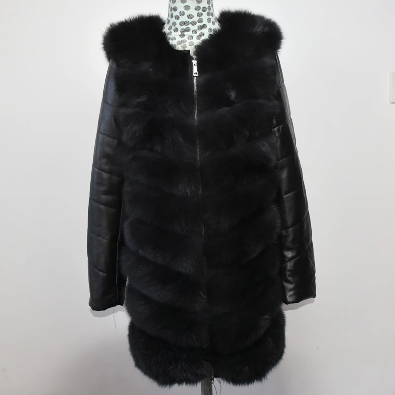 Natural New Genuine Fur Fox Vest Long Fox Fur Sheepskin Hat Coat Sheep Skin Demolished Sleeves Can Detachable Zipper Jacket