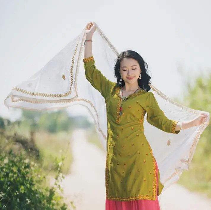 5 цветов индийский этнический стиль Женская сари Весна Лето шаль красивый