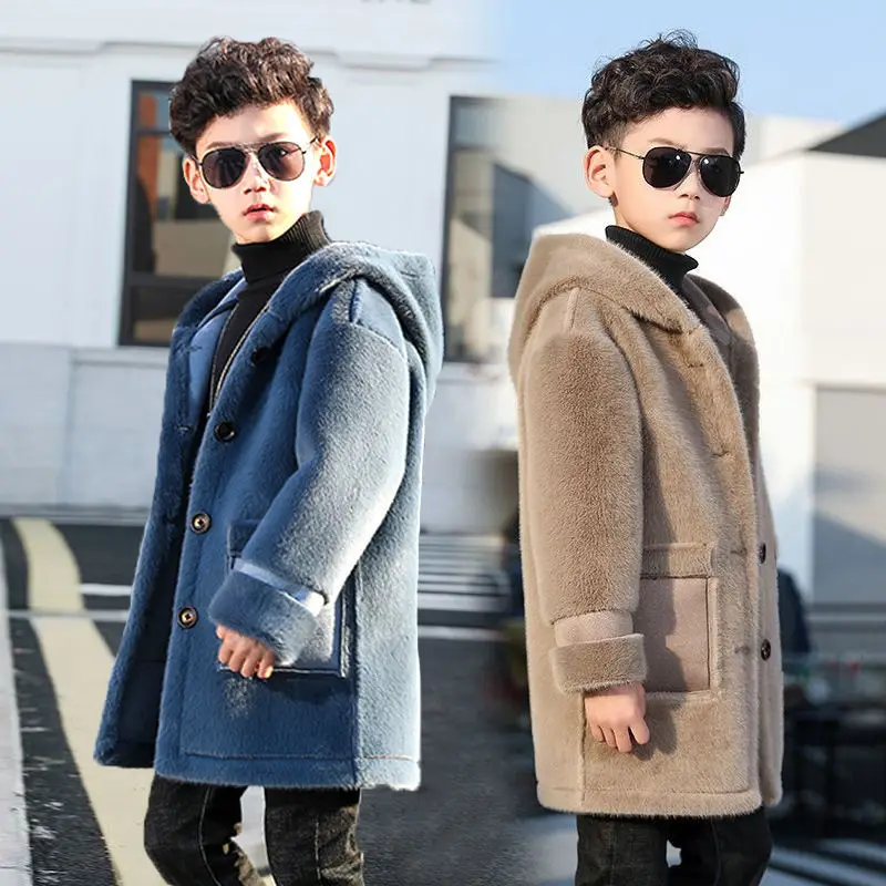 

Boys Autumn Winter Cashmere Outwear Jacket Teenager 14t Boy Wool & Blends New Snowsuit Woolen Coat Children's Thick Hooded Coats