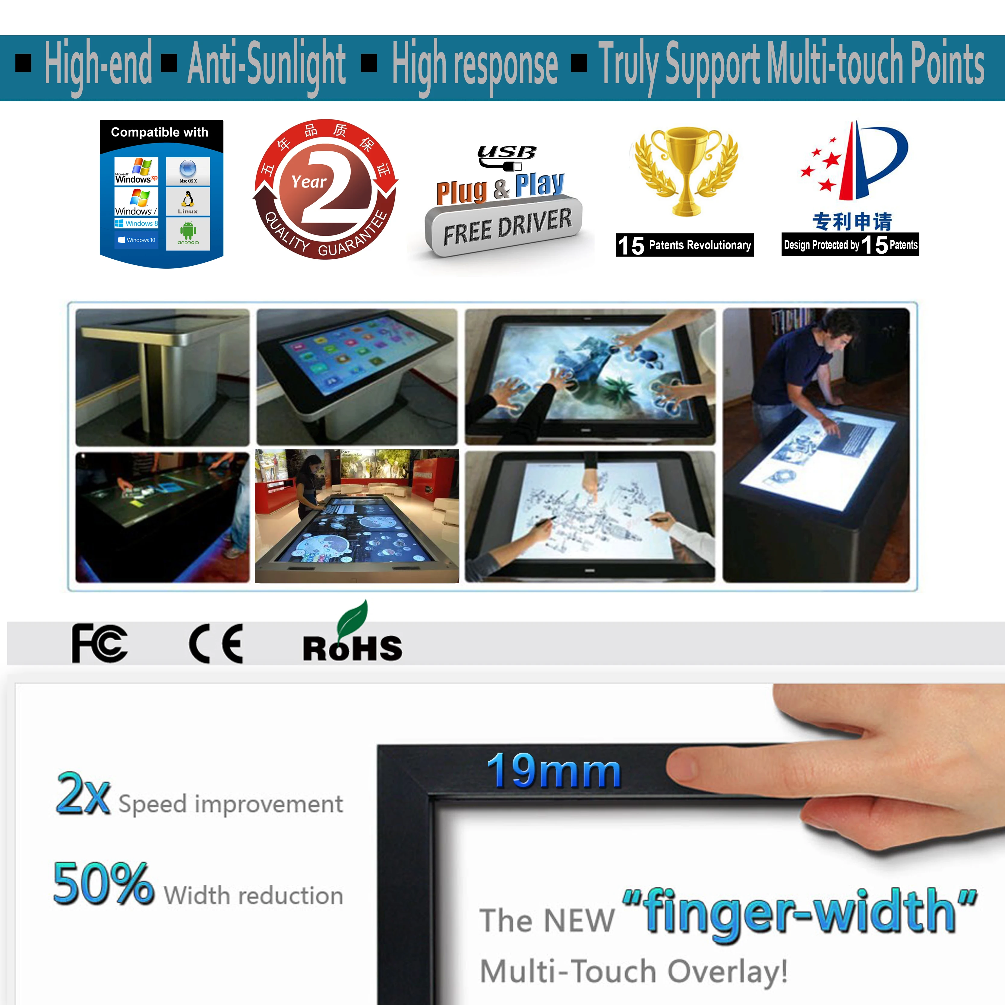 Инфракрасная рамка для сенсорного экрана 50 дюймов 32 сенсорных точки сильная