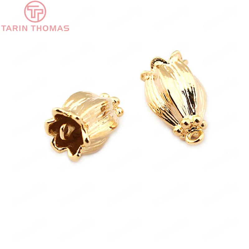 

(33534)6PCS 14*7.5MM 24K Gold Color Brass Flower Charms Pendants High Quality Diy Jewelry Findings Accessories wholesale
