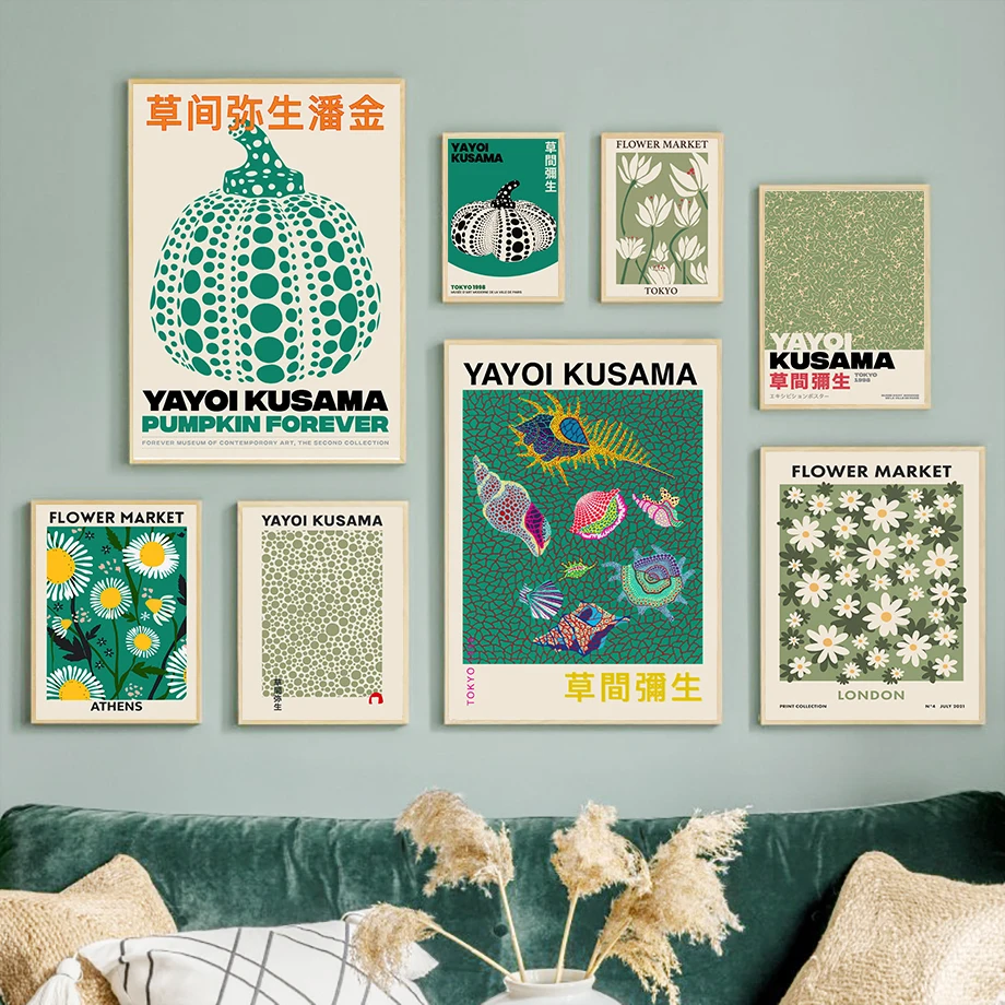 

Pumpkin Shell Conch Flowers Yayoi Kusama Wall Art Canvas Painting Nordic Posters And Prints Wall Pictures For Living Room Decor