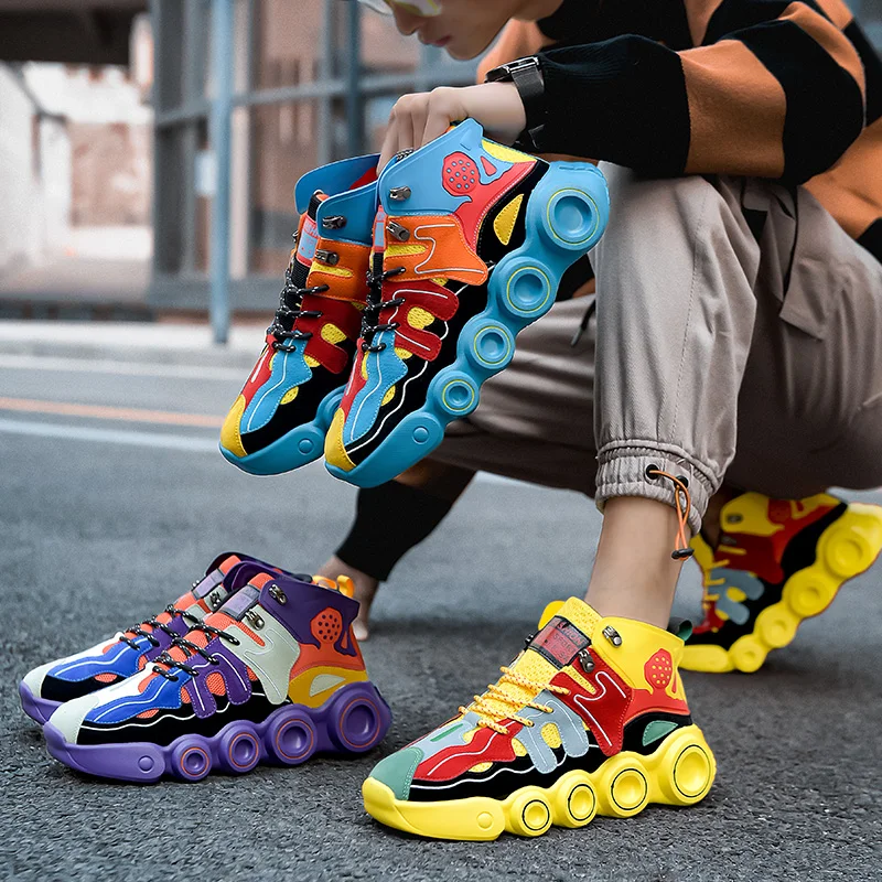 2021 Spring New Trend Sneakers Men High top Anti-slip Basketball Fashion Colorful Hip hop Shoes Men Sports Shoes With High Sole