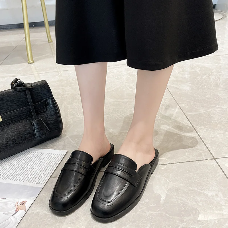 

Shoes Women Slippers Casual Female Mule Low Slides Pantofle Cover Toe Med Soft Luxury Mules 2021 Rome Fabric Rubber PU Basic Le