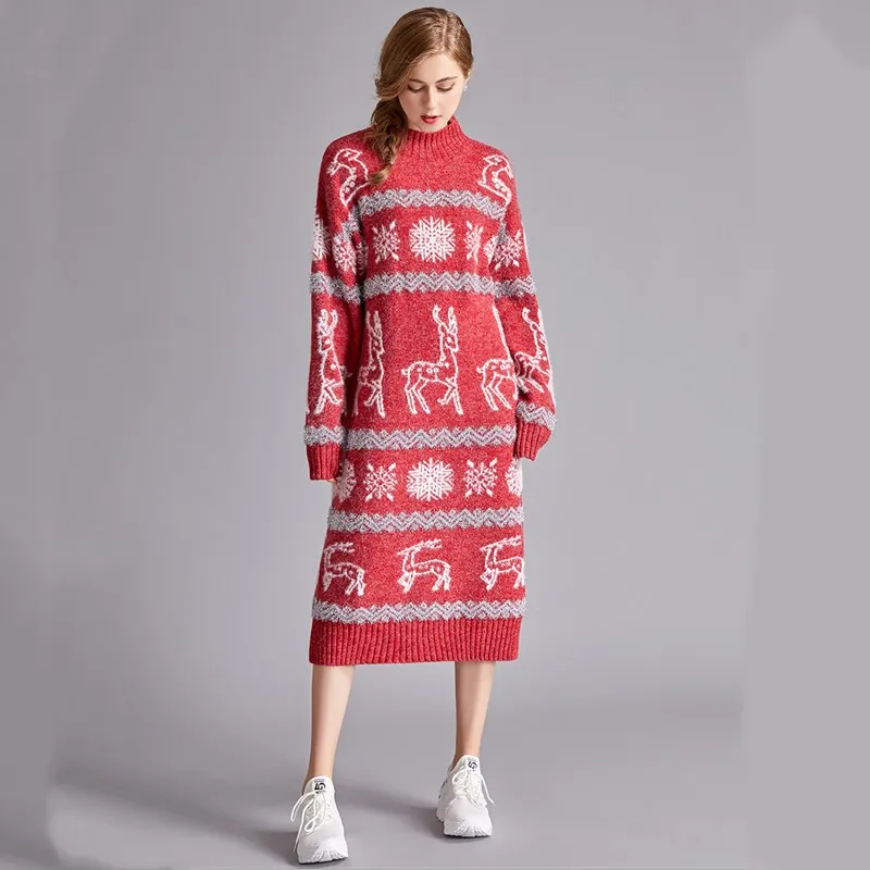 Длинные рукава Большие размеры шерстяной Рождественский вязаный свитер для