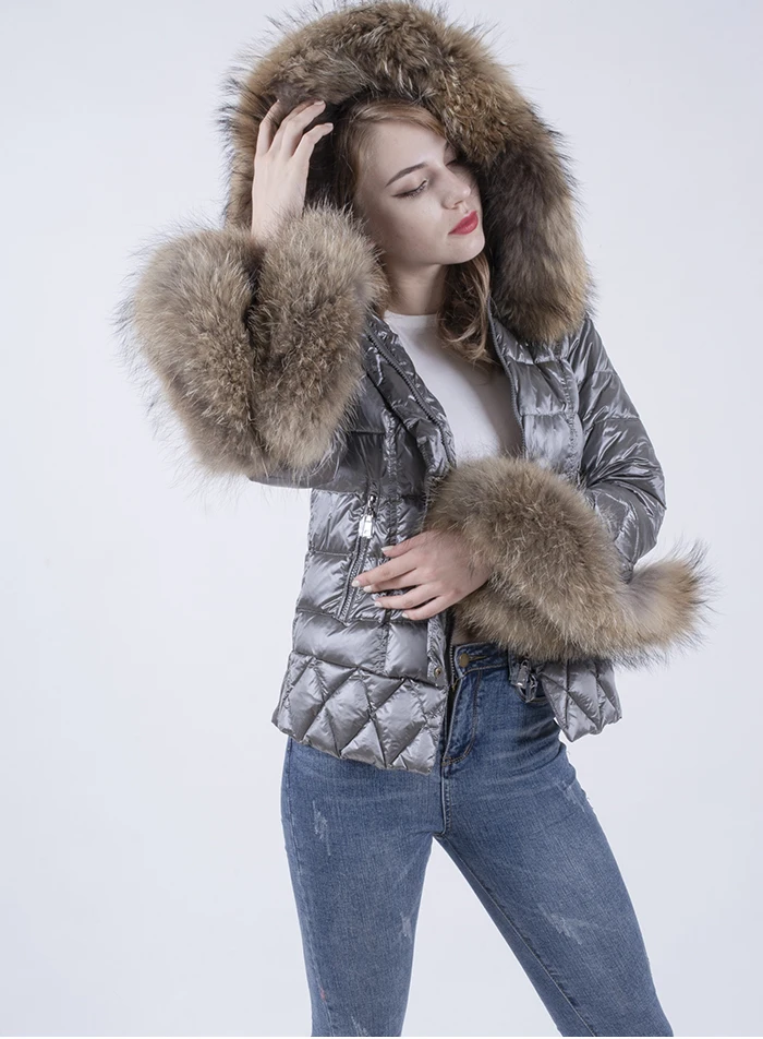 Пальто с натуральным мехом, Воротник из натурального Лисьего меха,, зимняя куртка, женский свободный короткий пуховик, куртка на белом утином пуху, Толстая теплая пуховая парка