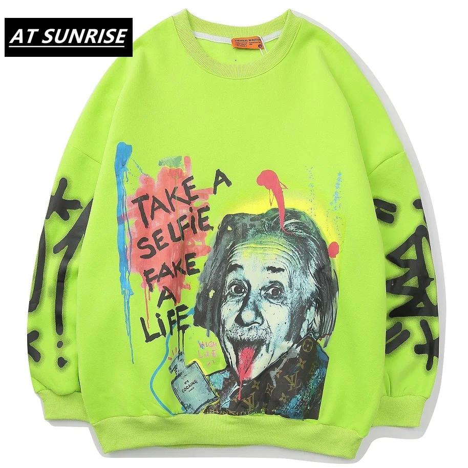 Эйнштейна граффити печати толстовки мужские 2019 Осень Хип Хоп Повседневный