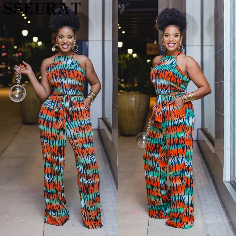 

SSEURAT Women Print Sleeveless Chic Loose Jumpsuit Casual Summer Overalls