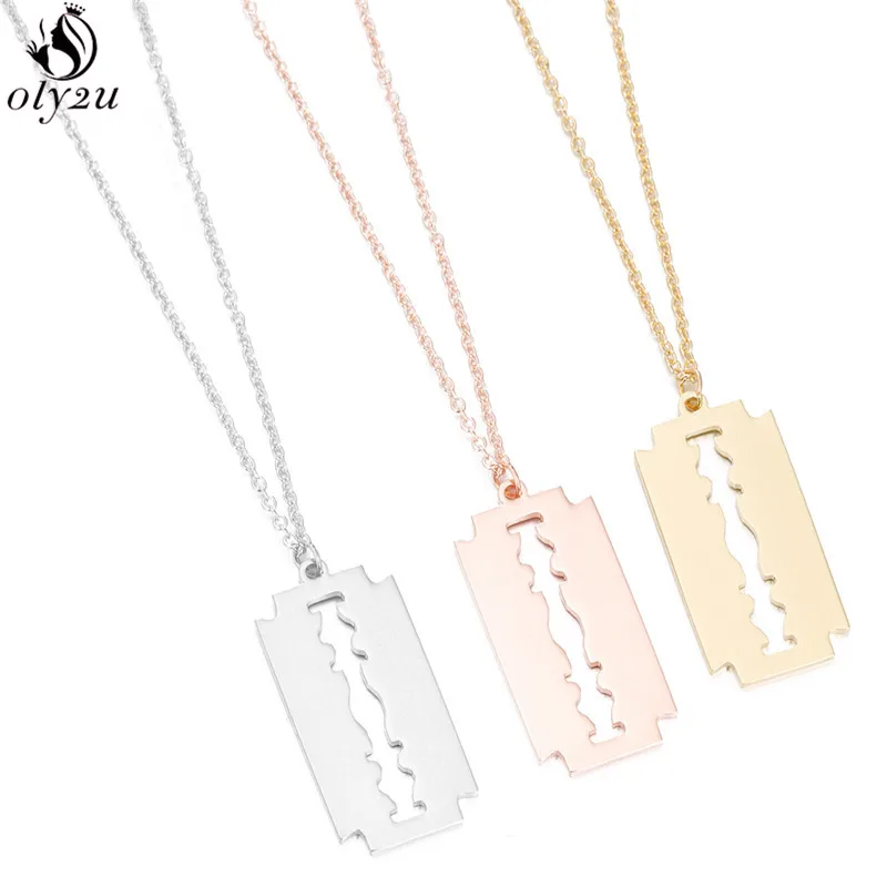 Unique Razor Blade Stainless Steel Charm Necklace Women Dainty Compass Cross Mountain Necklace Brand Streetwear Pendant Collane images - 6
