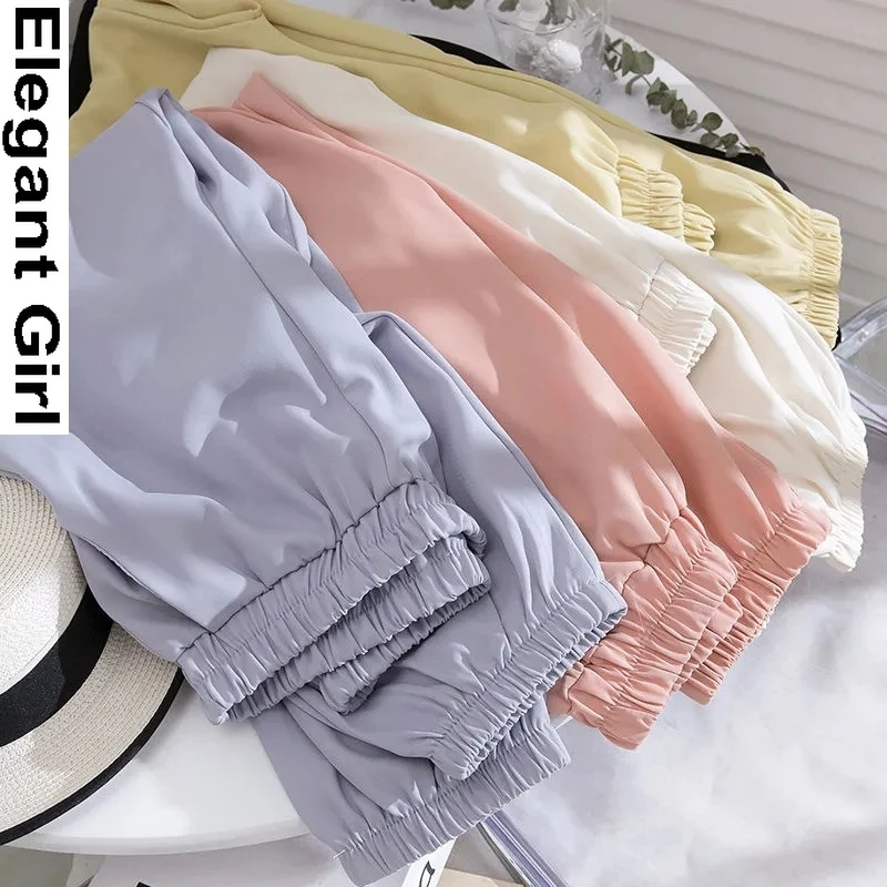 

Women's Summer 2021 Thin Ice Silk Chiffon Sweatpants New Korean Version of The High Waist Loose Bloomers and Leisure Harem Pants