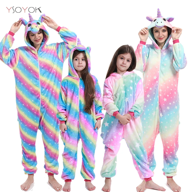 Kigurumi Pajamas Kids Unicorn Onesie Cartoon Boy Girl Animal Stitch Jumpsuit Baby Pyjama Women Sleepwear Winter Sleepers Blanket