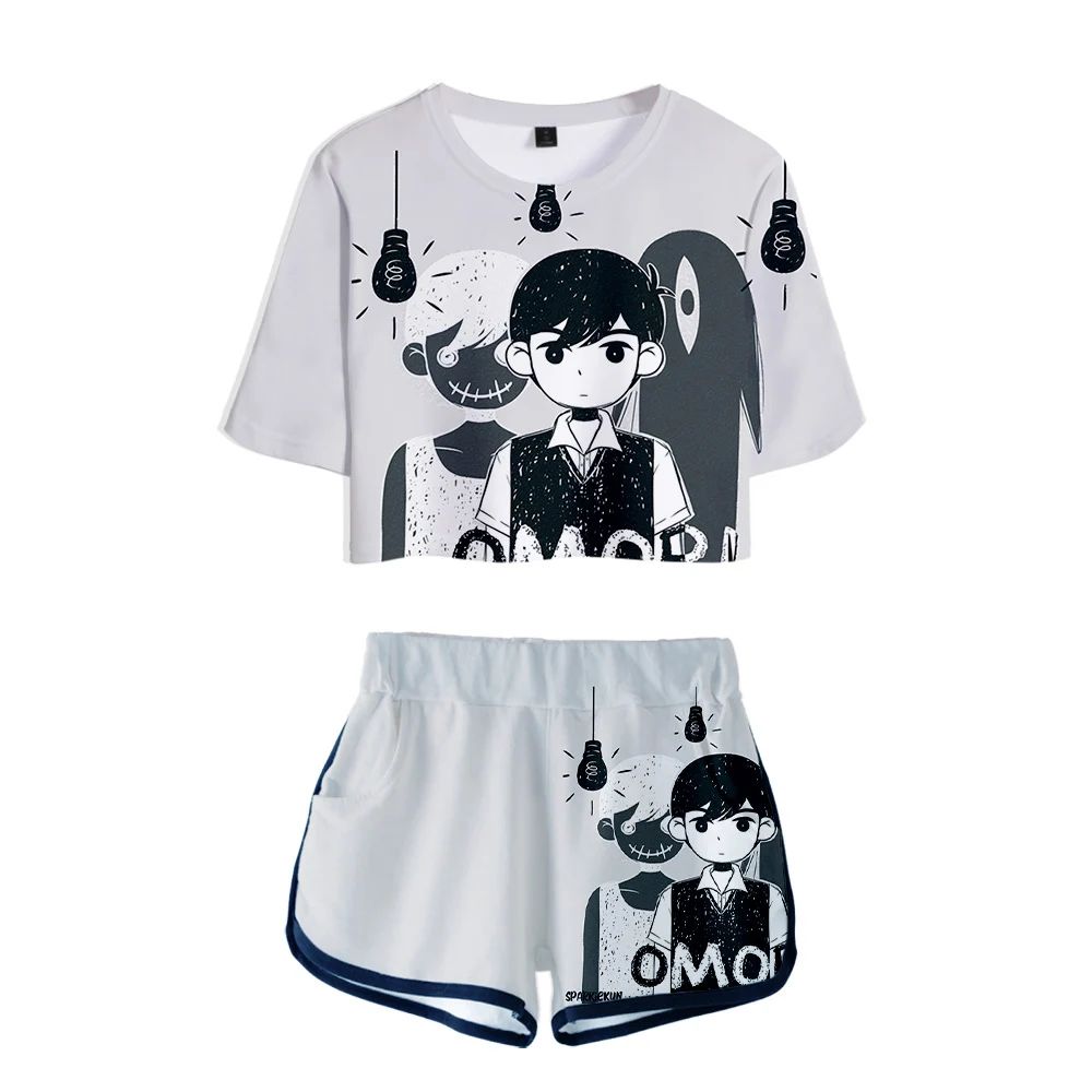 

Футболка и шорты Omori с 3D-принтом, классические спортивные костюмы с коротким рукавом и принтом «росиный пупок» для красивых девушек, соблазн...