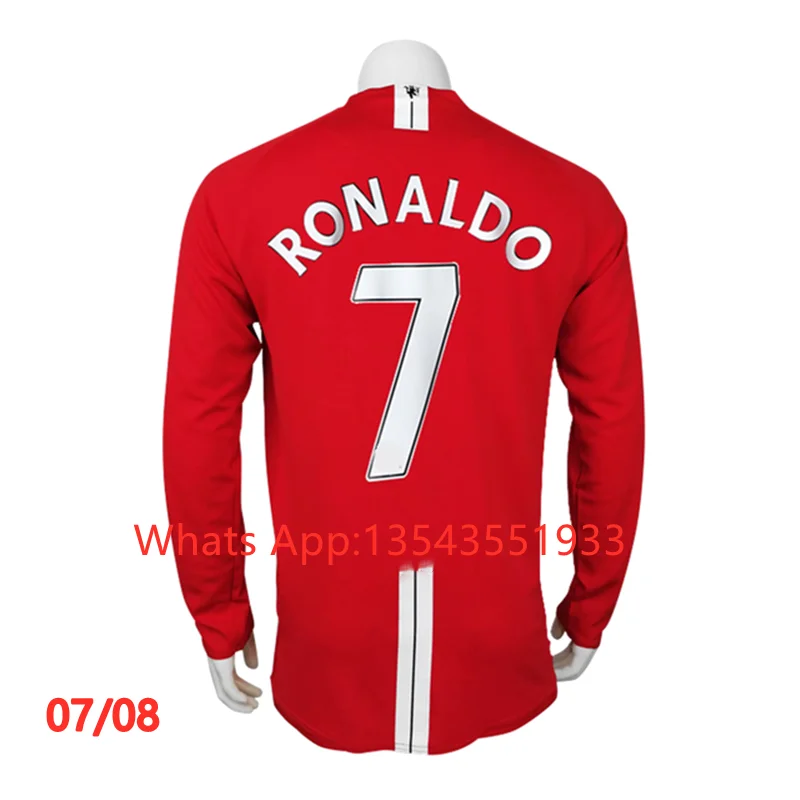 2007/08 красный классический ретро Топ с длинным рукавом и коротким Роналду Camisa De