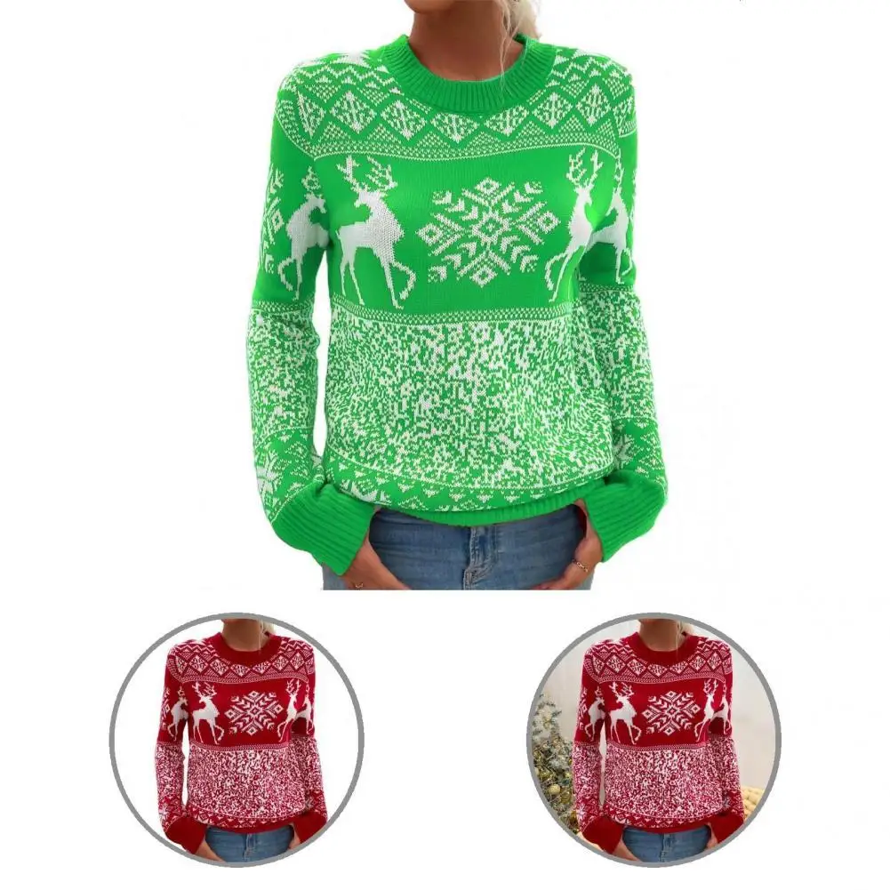 

Chic Christmas Print Women Sweater Sweater Jumper Fall Winter Stretchy
