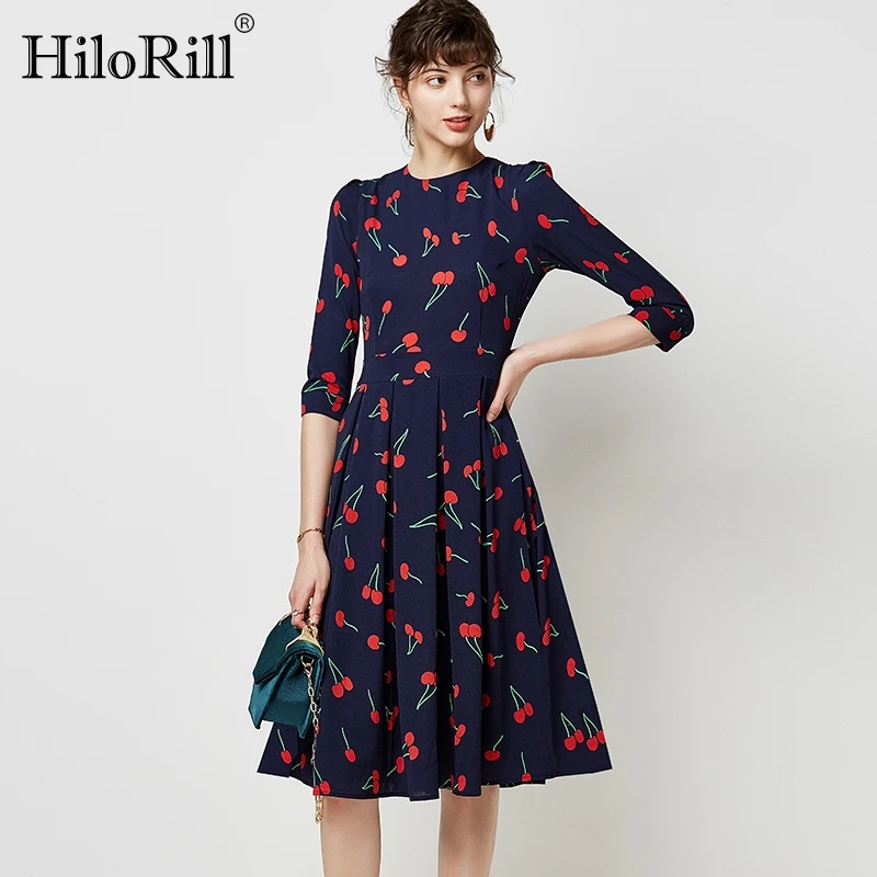 Платье HiloRill женское ТРАПЕЦИЕВИДНОЕ с принтом вишни вечерние вечернее винтажное