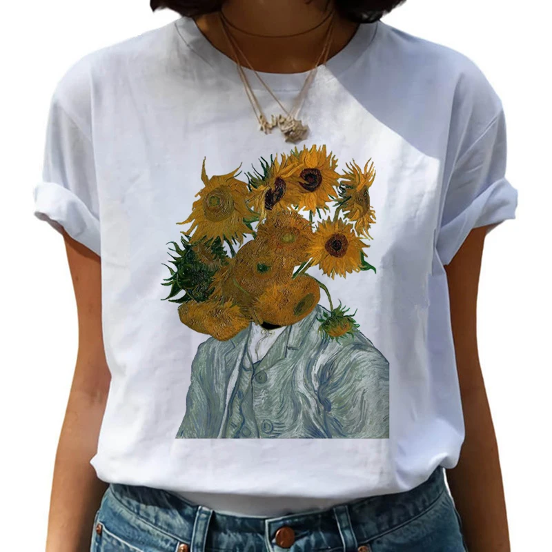 Van Gogh Рисование маслом Harajuku футболки женские Van Goghing Van Gone Забавные футболки 90s футболка с изображением модные футболки женские - Цвет: 8491