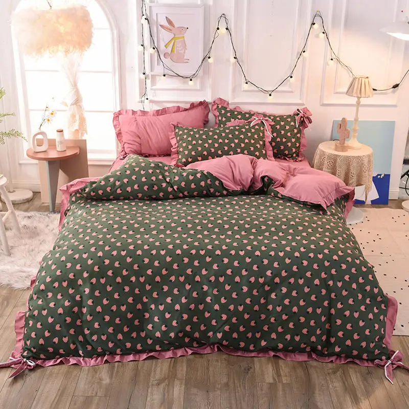Красивое постельное белье с бантом набор плотная клубника домашний текстиль