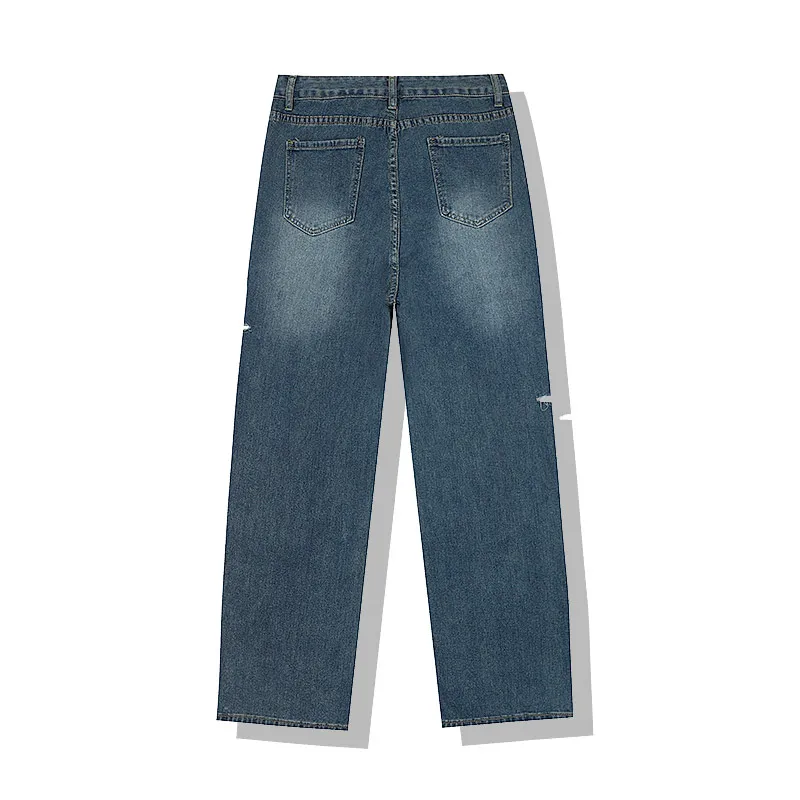 

Women Jeans Streetwear High Waist Femme Denim Trouser Ripped Jeans Vintage Casual Fashion Straight Long Pants 2021 Spring