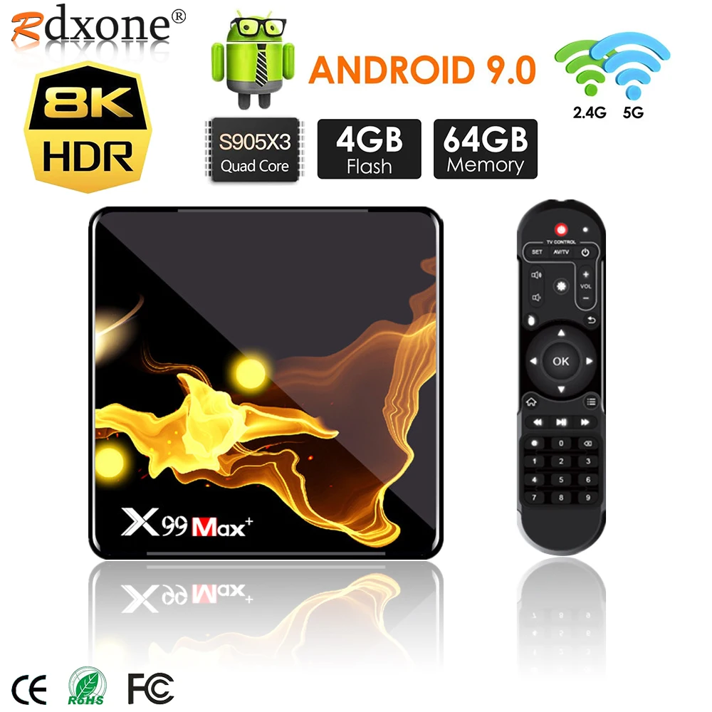 X99 Max + Smart TV BOX Android 9 0 Amlogic S905X3 Четырехъядерный 4 ГБ ОЗУ 32 Гб 64 Wifi 1000 м BT 8K видео