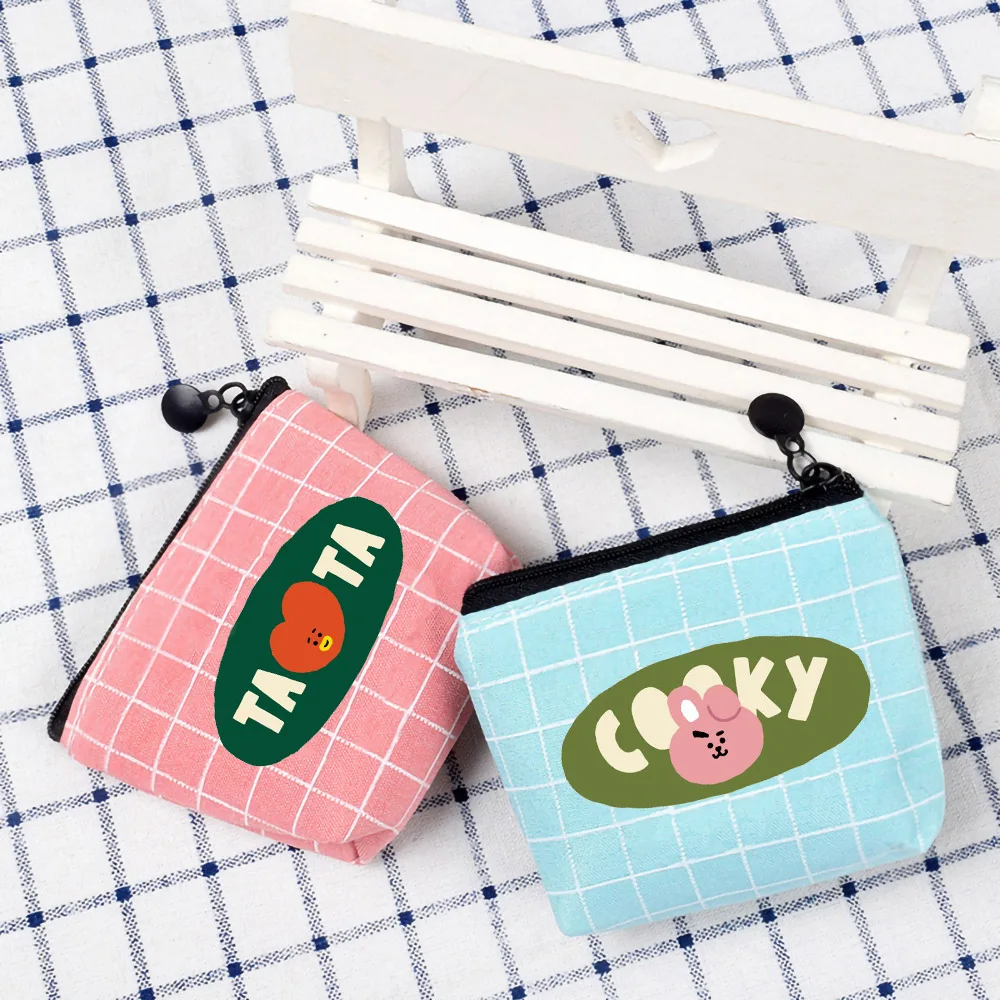 

3QQBTS Bulletproof Youth Group Plaid coin purse student simple fashion color icon printing coin desktop storage bag