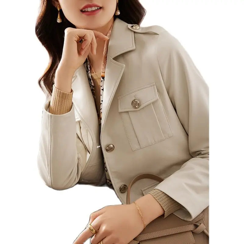 

Manufacturer wholesales women's genuine leather coats brown real sheepskin jacket womens sheepskin jacket Leather Biker Jacket