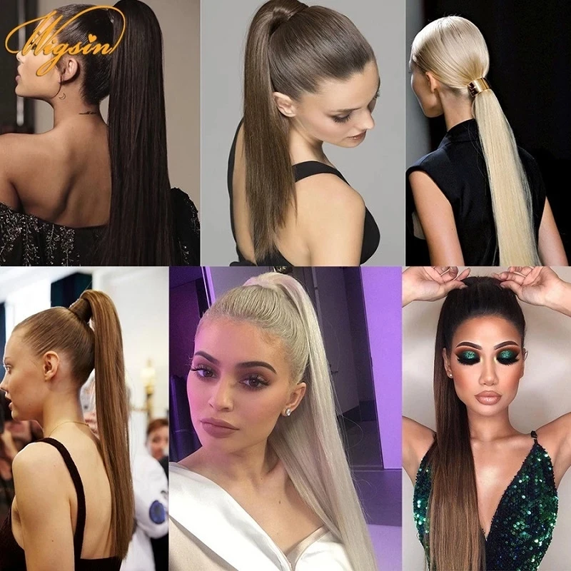 WIGSIN Synthetic Long Straight Drawstring Ponytail Clip in Hair Extension 22Inch Black Brown Blonde Hairpieces for Women