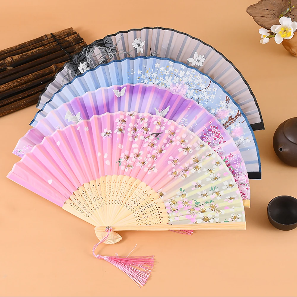 

Hot sale chinese style hand held folding dance fan wedding party lace silk folding hand held flower fan summer wedding fan party