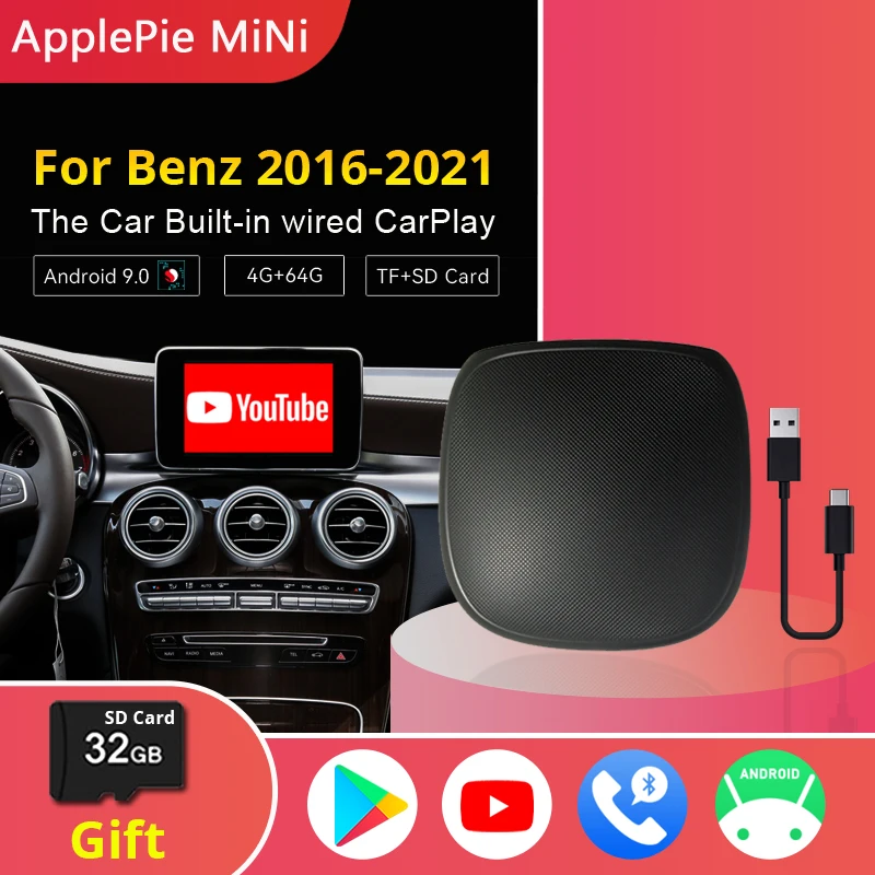 

Автомобильный мультимедийный мини-плеер CarPlay, 4 + 64 ГБ, Android 9,0, для Benz 2016-2021, оригинальный автомобильный встроенный проводной CarPlay