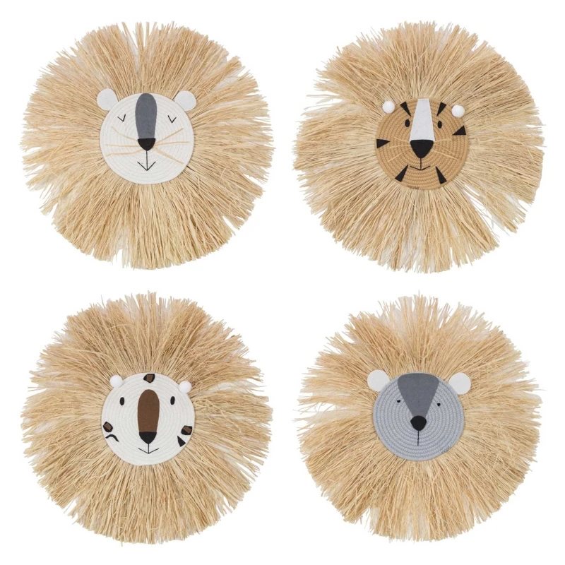 

Cartoon Lion Hanging Decorations Handmade Cotton Thread Weaving Animal Head Ornament Kids Room Wall Home Accessory