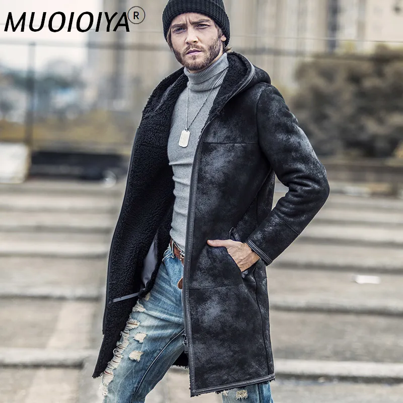 

MUOIOYIA Genuine Sheepskin Leather Jacket Winter Sheep Shearling Coat Men Original Windbreaker Natural Fur Coat wp17a452 KJ1413