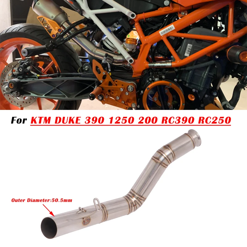 For KTM DUKE 390 125 250 RC390 RC250 17 18 19 20 21 Exhaust Escape System Modify Middle Link High Pipe Moto Muffler Mid 51mm