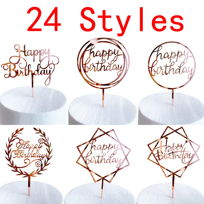 

Cake Topper Personalised Rose Gold Round Happy Birthday Letter Dessert Supplies Metal Baby Shower Birthday Party Cupcake Decor