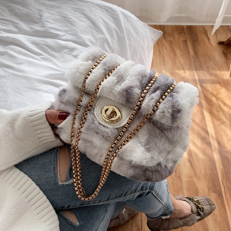 Женская меховая сумка через плечо дизайнерская маленькая квадратная