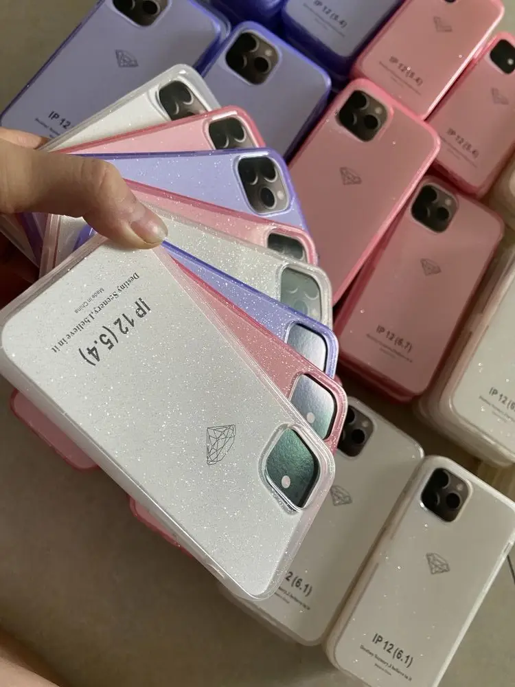 

Candy Color Case for IPhone 12 mini 11 Pro Max XS XR SE 2020 7 8 Plus Transparent Coque Shockproof Soft TPU Glitter Back Cover