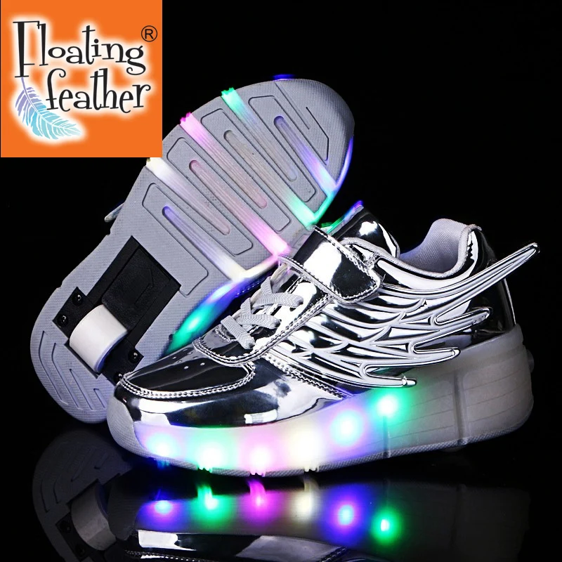 

2021 New Glowing Sneakers with Rollers Luminous Sneakers for Children on Small Wheels Led Slippers for Girl Light Up Shoes