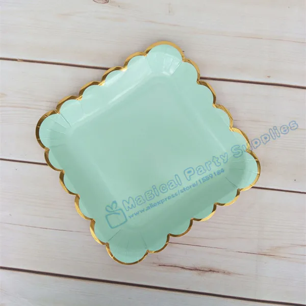 16 комплектов мятно зеленые и золотые бумажные тарелки для вечерние посуды|straw for