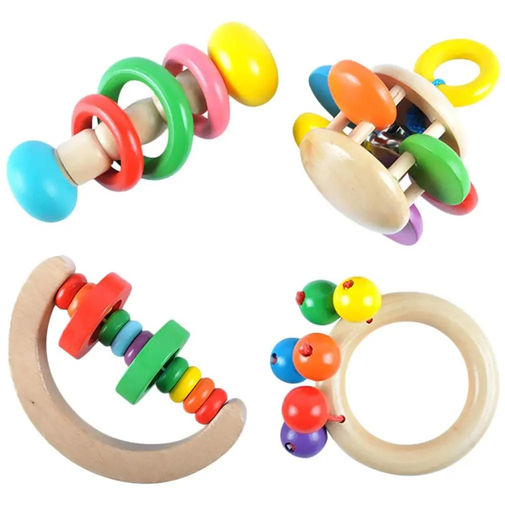 

Baby Toys Teether Wooden Rattles Bracelet Pacifier Chain Rodent Beading Beech Musical Newborn Bear 4 Types To Choose Bed Bell