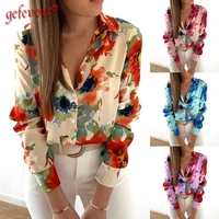 2021 autumn womens turn down collar floral button shirts lady fashion casual elegant top slim harajuku long sleeve blouse femme