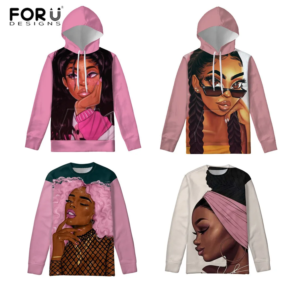 FORUDESIGNS/толстовки женские африканские девушки черные свитшоты поп-арт женские тонкие пуловеры с капюшоном для женщин осенняя толстовка с капюшоном Steetwear