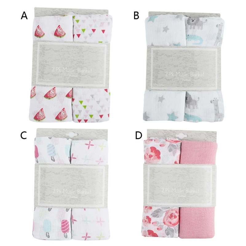

2 Pcs/set Cotton Muslin Baby Blankets Newborn Swaddle Wrap Blanket Baby Receiving Blanket Infant Sleeping Quilt Bed Cover