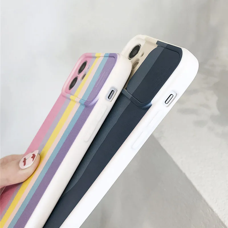 

Original Quality Rainbow Stripe Gradient Color Soft Liquid Silicone Case For iPhone 12 11 Pro Max XR XS Max 8 7 6s Plus SE Cover