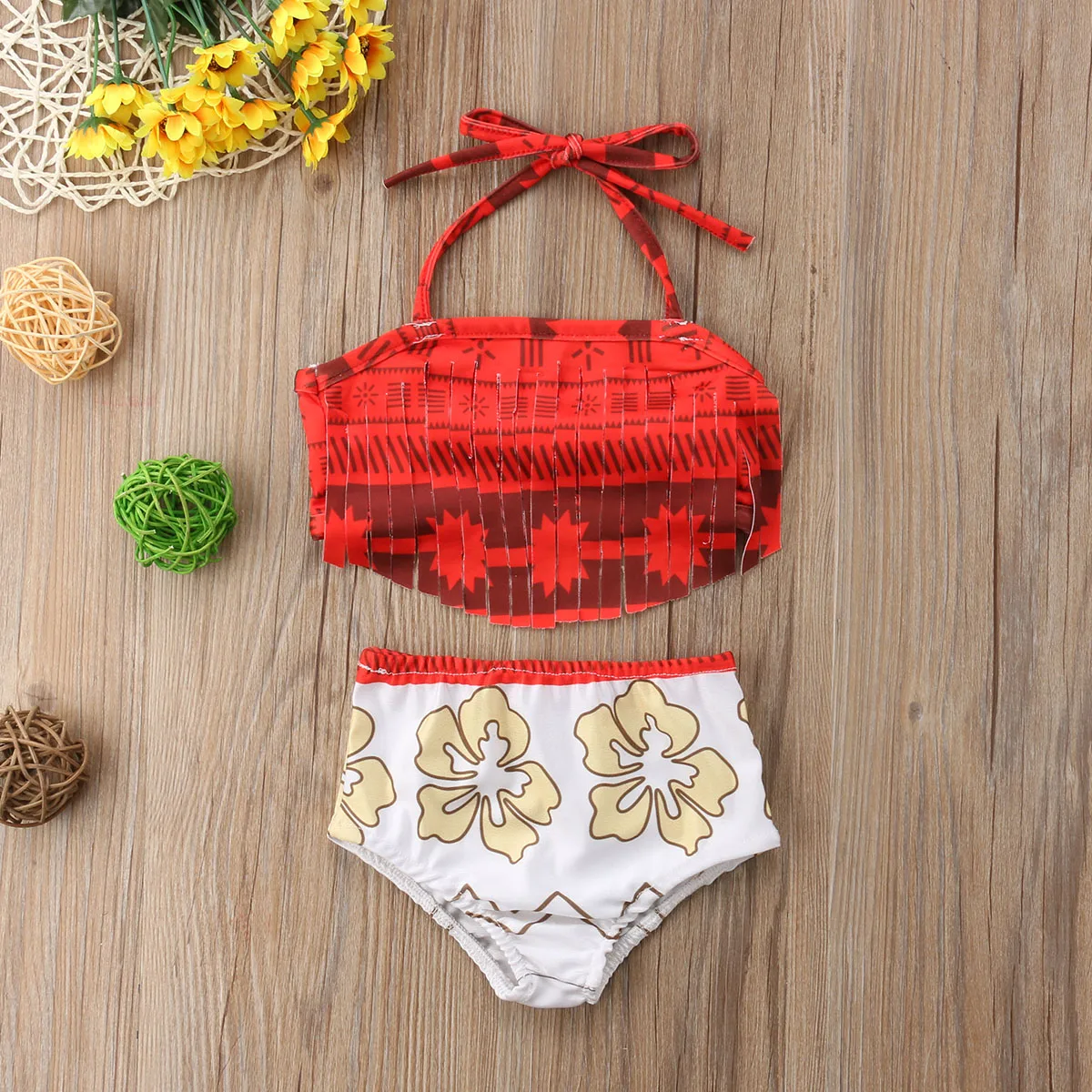 

Toddler Baby Girl Bikini Swimsuit Two Piece Halter Tassel Floral Swimwear Set Bathing Suit