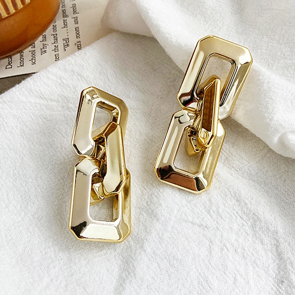 

Alloy Chain Earrings Creative Simple Golden Thick Chains Pendant Eardrop Jewelry Party Women