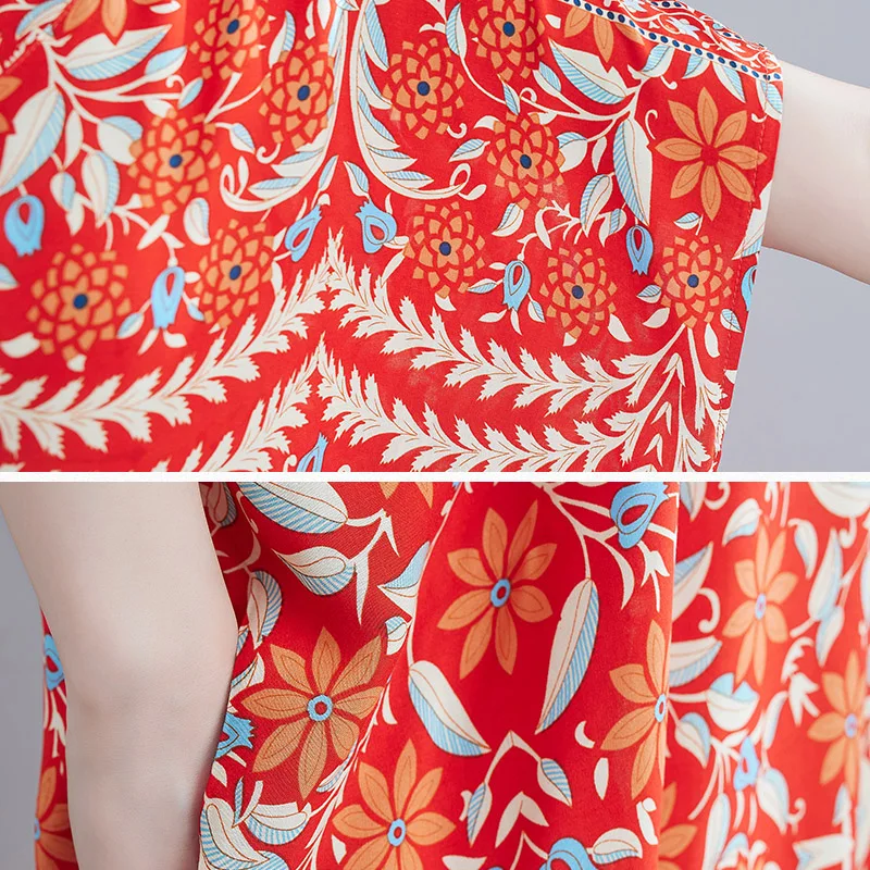 

2021 Summer New Women Dress Plus Size Floral Printed Maxi Long Dress Robe Female Loose Oversize Holiday Boho Beach Dress 4XL 5XL