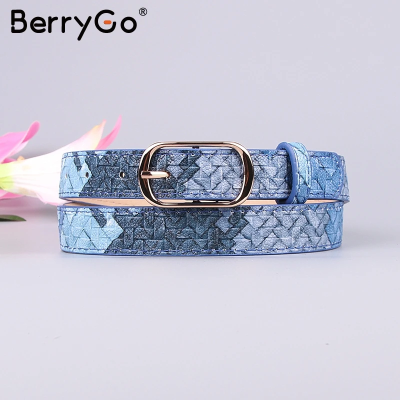 Королевский синий BerryGo женское платье со змеиным узором джинсы кожаный пояс принт змеиной кожи женский пояс из искусственной кожи Золотая квадратная игла пояс на пряжке - Цвет: Королевский синий