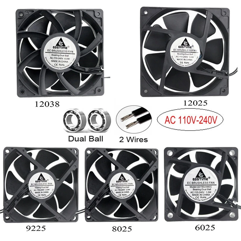 1 шт. Gdstime AC 110 в 115 120 220 240 В 2Pin двойной шариковый подшипник EC Бесщеточный вентилятор