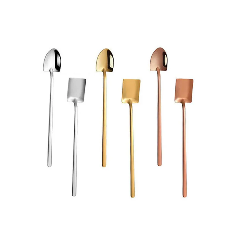 

5Pcs 304 Stainless Steel Long Handle Shovel Spoon Teaspoons Ice Cream Office Coffee Dessert Spoon Kitchen Accessories Tools